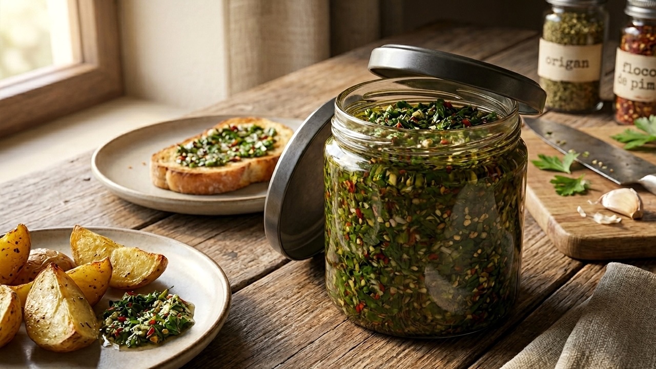 Chimichurri du Che — sauce verte au persil et ail dans un pot