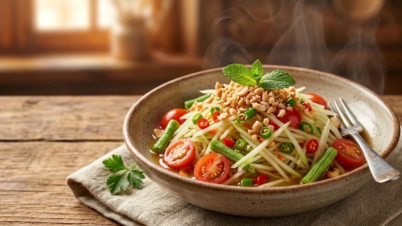 Som Tam Soulèvement — salade de papaye verte avec piments et arachides